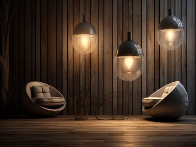 3D Illustration 3 Lamps In 3 Different Shapes On A Room With Wooden Walls