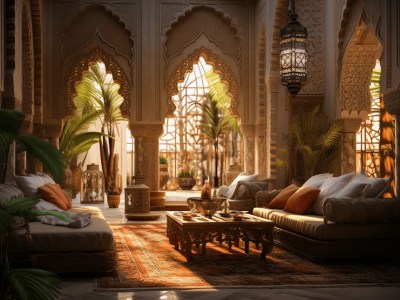 3D Image Of A Lounge Room In A Moroccan House