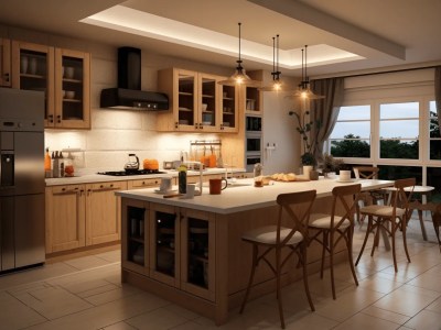 3D Interior Rendering Of A Kitchen Of Light Oak Wood