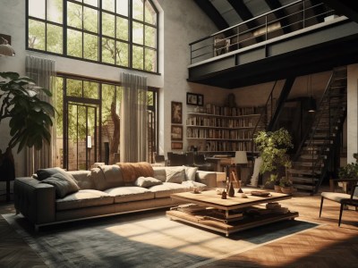 3D Loft Design Interior 3D Rendering  3D Living Room Concept