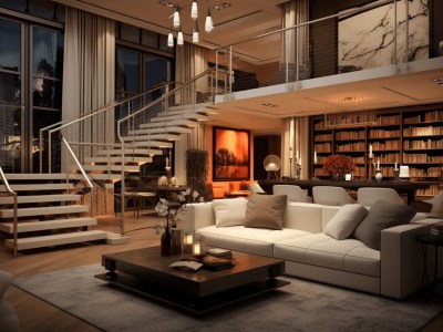 3D Model Of A Large Living Room At Night