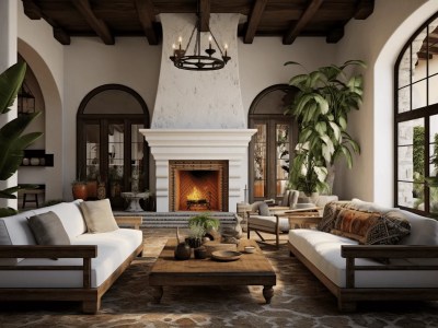 3D Model Of A Living Room That Is Complete With A Fireplace