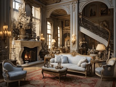 3D Parisian Living Room Ornately Decorated