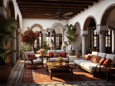 3D Rendering Of A Courtyard With Furniture And Plants