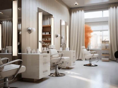 3D Rendering Of A Hair Salon With Chairs And Table