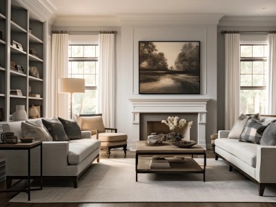 3D Rendering Of A Living Room With Gray Colors
