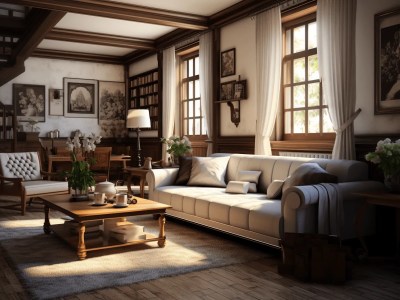 3D Rendering Of A Living Room With Wooden Floors