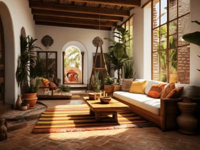 3D Rendering Of A Lounge Area With A Tropical Theme