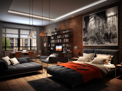 3D Rendering Of A Modern Bedroom With Brick Walls