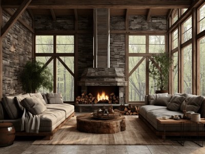 3D Rendering Of A Rustic Living Room
