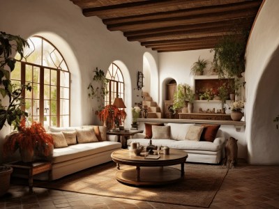 3D Rendering Of A Southwestern Living Room With Window Views