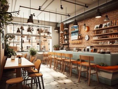 3D Rendering Of An Industrial Cafe In An Urban Setting