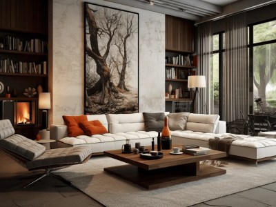 3D Rendering Of An Industrial Living Room With Coffee Tables