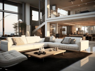 3D Rendering Of Modern Living Room With A Leather Couch