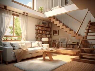 3D Rendering Photo Of Living  Room Of A House With Stairs