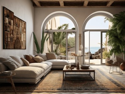 Arched Windows Overlook Water In A Beach Villa Design Living Room Interiors