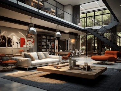 Awesome Modern Living Room With Large Windows And An Open Staircase