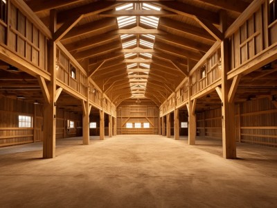 Barn Or Ranch Hall Which Has Many Beams In It