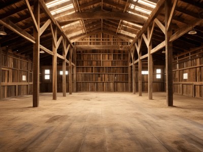 Barn With Wooden Floor, Large Windows, And Empty Ceiling