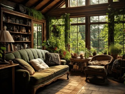 Beautiful Green Sofa By A Large Window