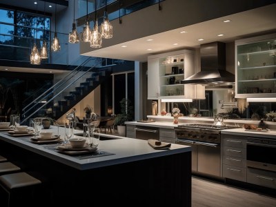 Beautiful Home Decorated With A Modern Kitchen At Night