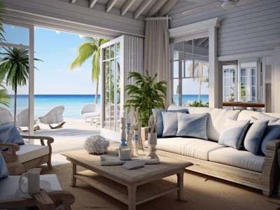 Beautiful Image Of A Wooden Living Room In Front Of The Ocean