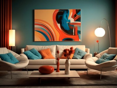 Beautiful Living Room With Orange And Blue Accents