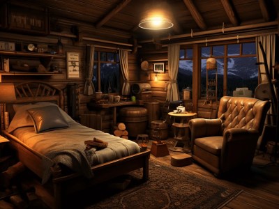 Bedroom In A Brown Log Cabin