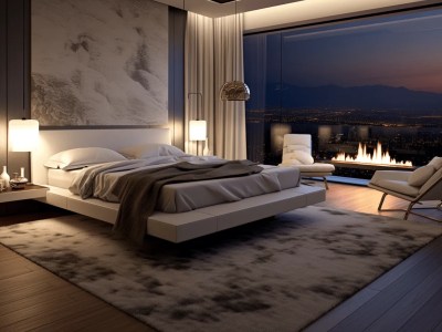 Bedroom That Has An Awesome Fireplace That Overlooks The City And Lake