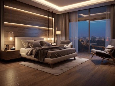 Bedroom With Wood Flooring And Lighting