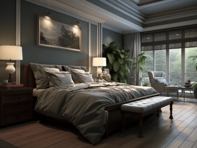 Bedroom With Wooden Flooring And Gray Walls
