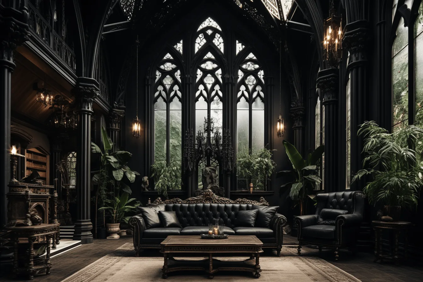 Beautiful gothic interior design, darktable processing, photorealistic scenes, ultra detailed
