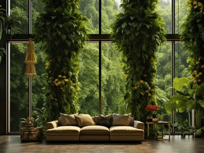 Big Living Room With Lots Of Green Plants On The Side Of The Window