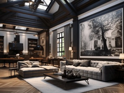 Black And White Living Room With Large Windows