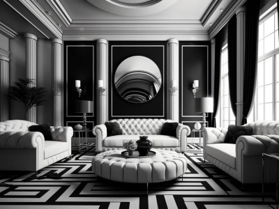 Black And White Living Room With Sofas And Furniture