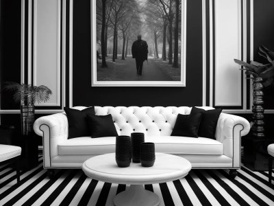 Black And White Living Room With Striped Pattern