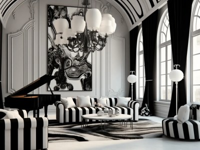 Black And White Room With A Piano And Contrasting Colors