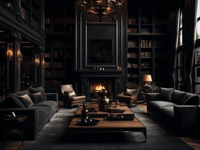Black Living Room With Couches And Fireplaces