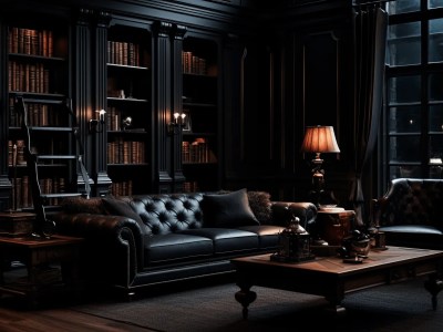 Black Room With Leather Furniture And Dark Walls