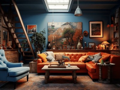 Blue And Orange Living Room Interior Design