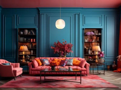 Blue Living Room With Colorful Walls