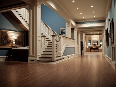 Blue Stairway With A Wooden Floor