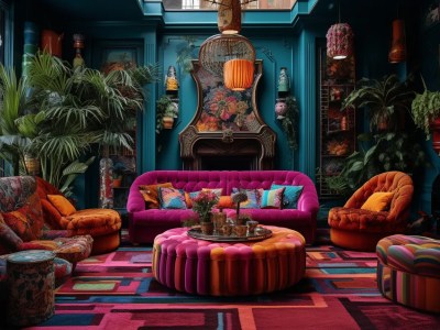 Bohemian Living Room With Brightly Colored Furnishings
