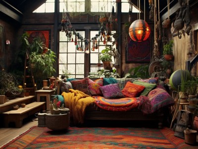 Bohemian Living Room With Colorful Furniture And Decorations