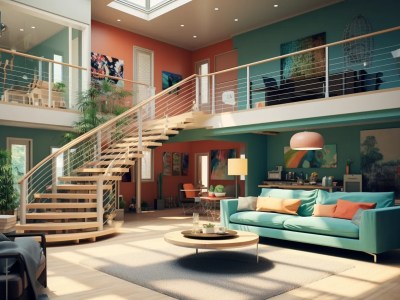 Bright Space With Staircase And Some Furniture