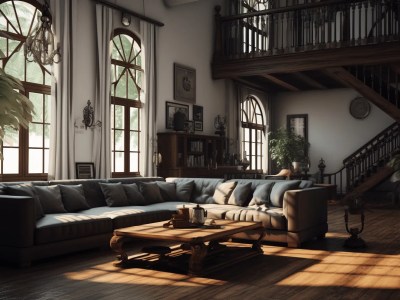 Brown Couch Is Next To Two Large Windows