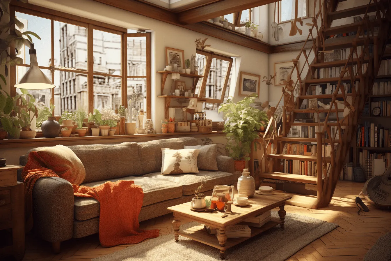 Brown color draught in room, daz3d, storybook illustration, hyper-realistic urban, lush and detailed, sony fe 85mm f/1.4 gm, light orange and amber, multi-layered narrative scenes