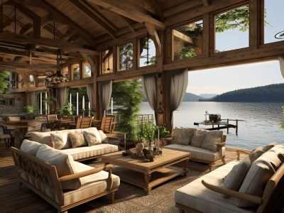 Cabin On A Lake With A Very Comfortable Furniture