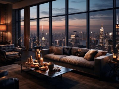 City Skyline View Of An Apartment Living Room
