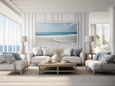 Coastal Living Room Design With White Couches Looking Out To The Ocean